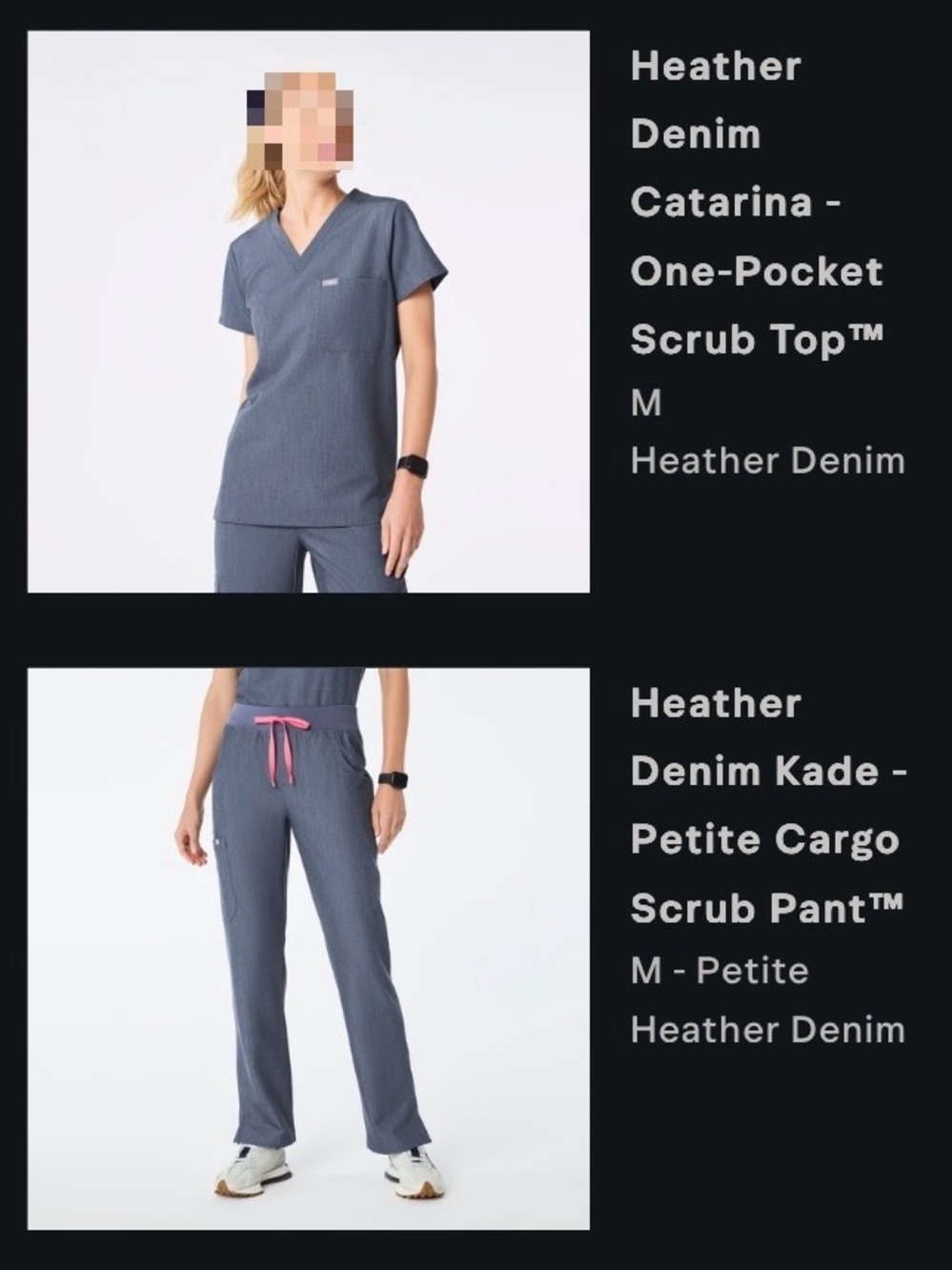 Figs Heather Denim Catarina M top, and MP Kade Cargo scrub pants
